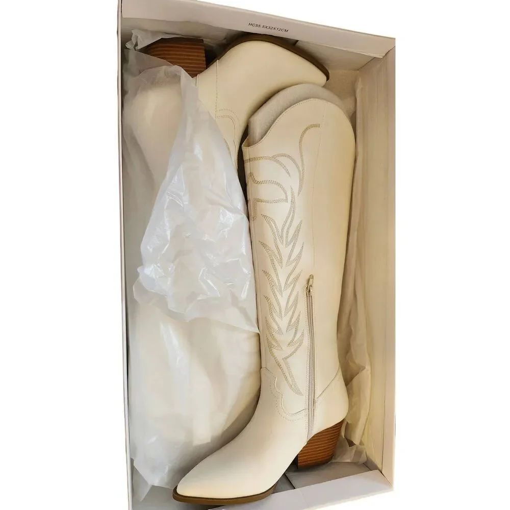 Pink Lily Beautiful New In Box Tall Shania White Cowboy Boots Size 6